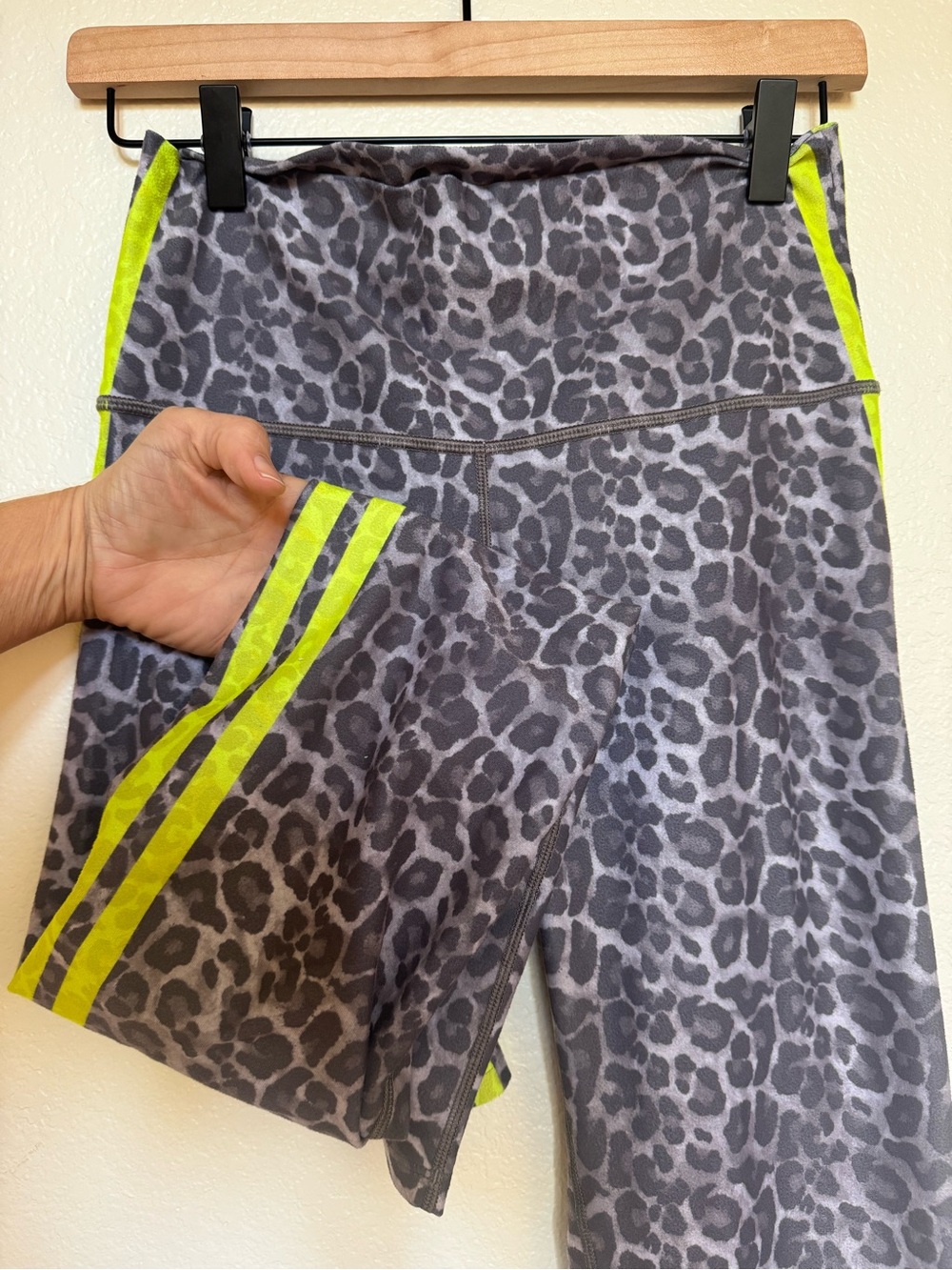 High-Waist Gray Leopard Print Women’s Shorts with Neon Trim